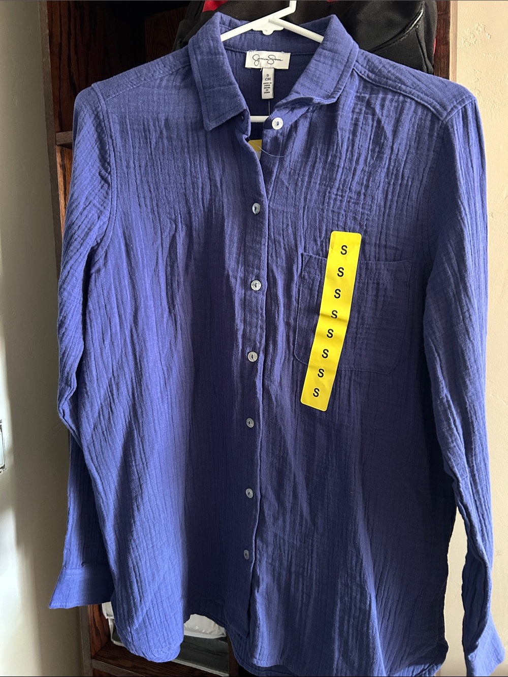 Jessica Simpson Deep Blue Gauze Button-Down Shirt